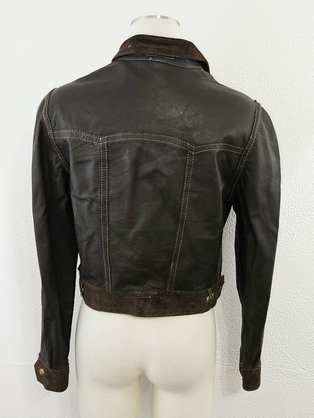Vintage 70s reversible brown suede leather jacket aviator collared women's - Picture 4 of 8